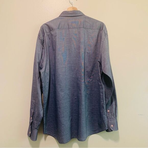 Untuckit Chambray Blue Textured long sleeve button front shirt size xxlarge - Picture 5 of 7